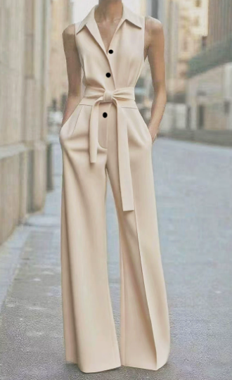 Blanc | Dames Mouwloze Wijde Pijpen Jumpsuit met Ceintuur Formeel