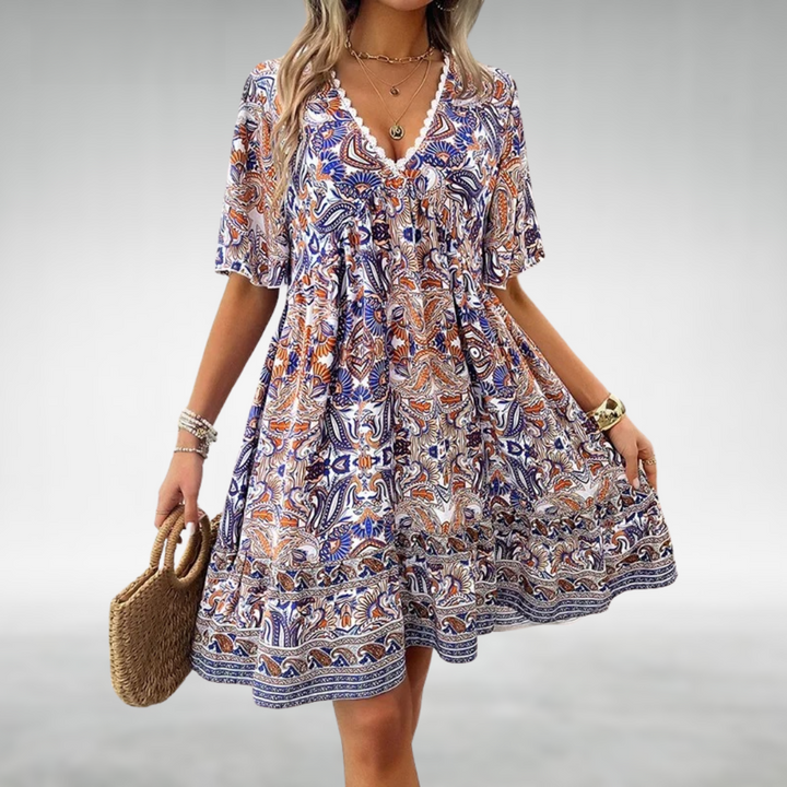 Laurel | Vrouwen Paisley Boho Mini Jurk Vakantie