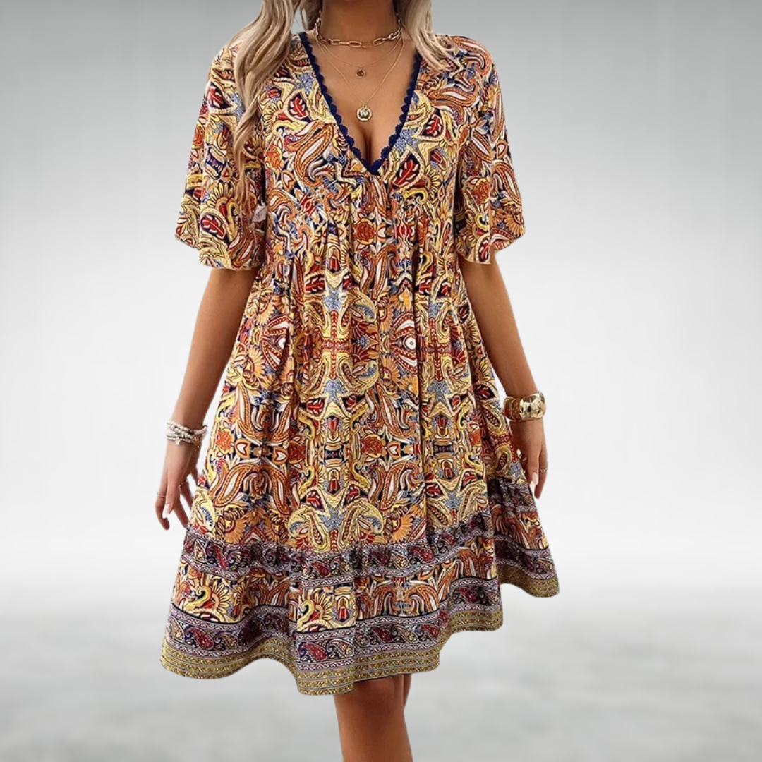 Laurel | Vrouwen Paisley Boho Mini Jurk Vakantie
