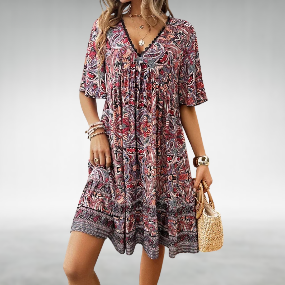 Laurel | Vrouwen Paisley Boho Mini Jurk Vakantie