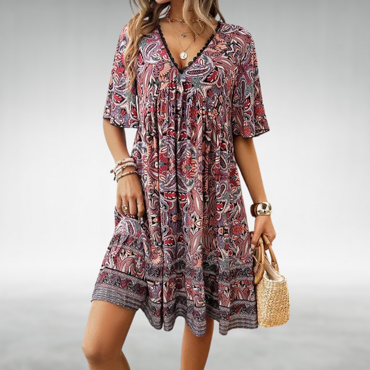 Laurel | Vrouwen Paisley Boho Mini Jurk Vakantie