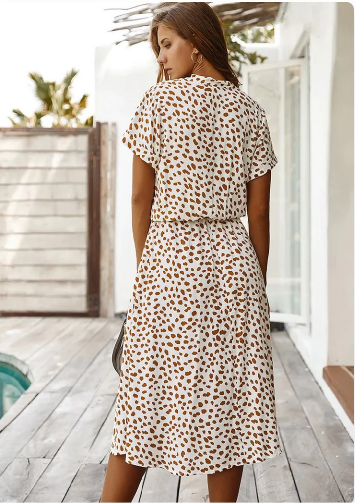 Sienna | Vrouwen Spotted Print Knop-Down Midi Jurk