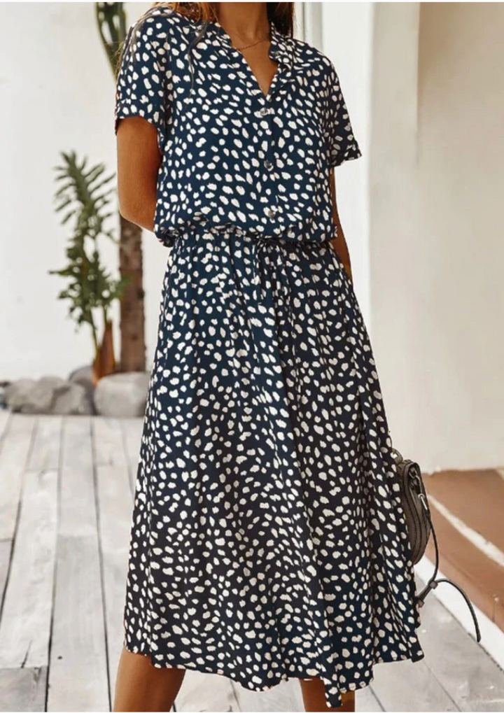 Sienna | Vrouwen Spotted Print Knop-Down Midi Jurk