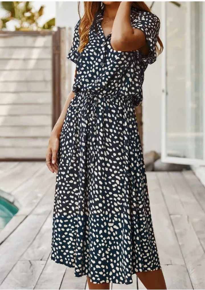 Sienna | Vrouwen Spotted Print Knop-Down Midi Jurk