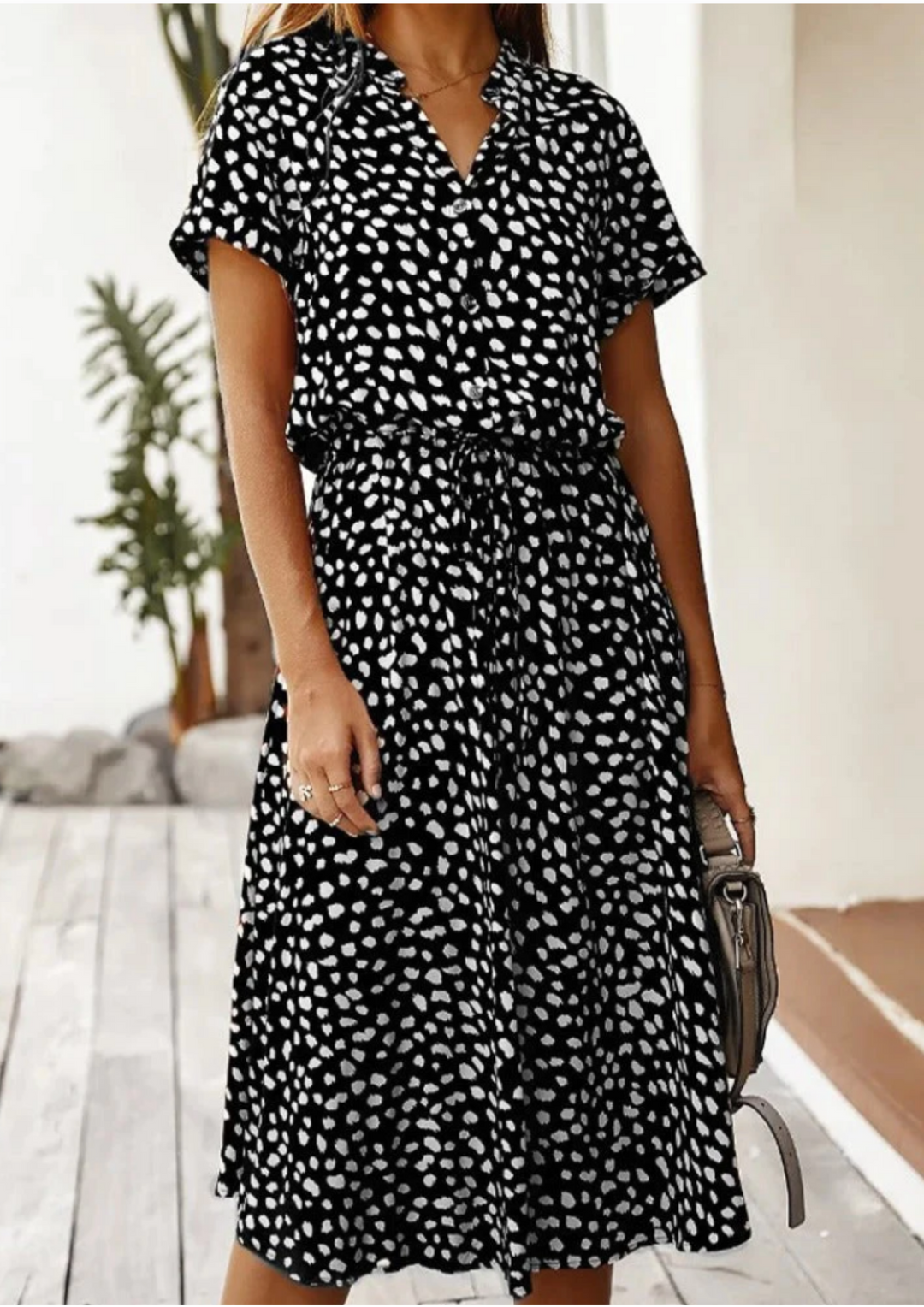 Sienna | Vrouwen Spotted Print Knop-Down Midi Jurk