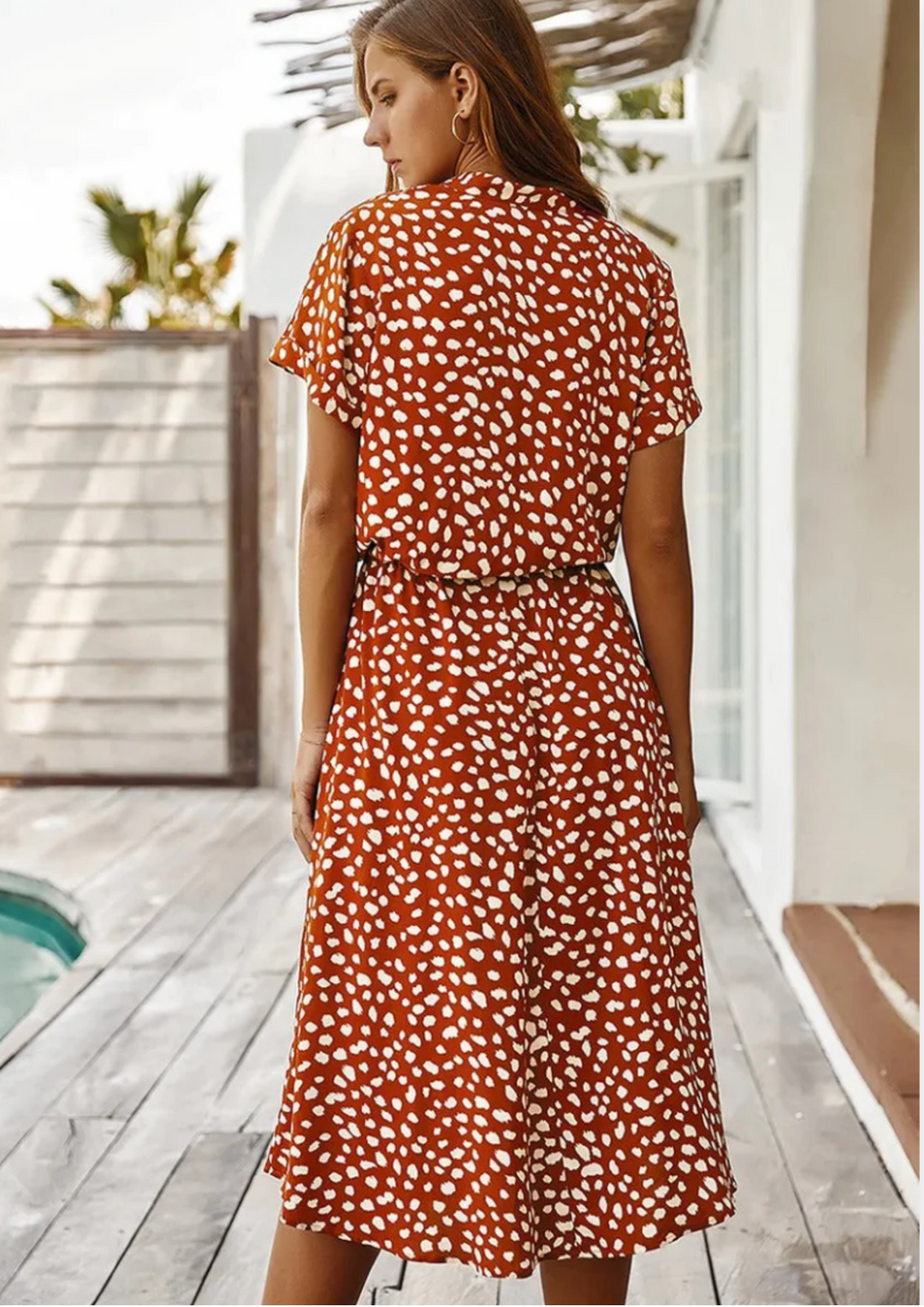 Sienna | Vrouwen Spotted Print Knop-Down Midi Jurk