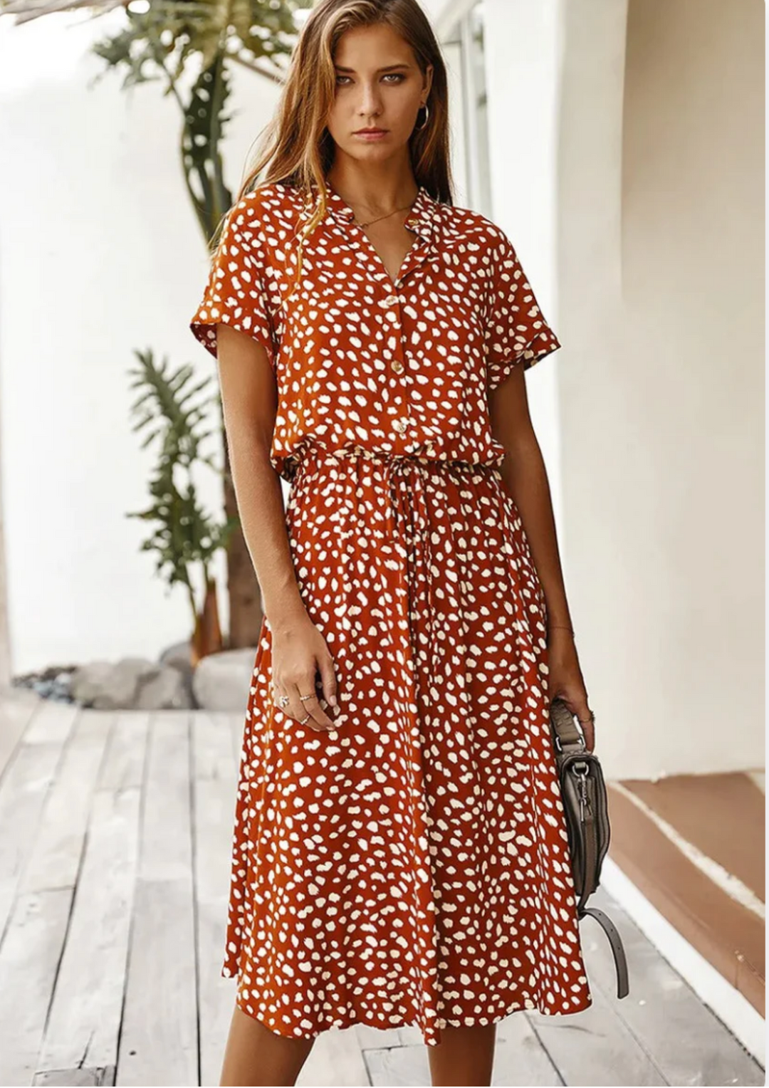 Sienna | Vrouwen Spotted Print Knop-Down Midi Jurk