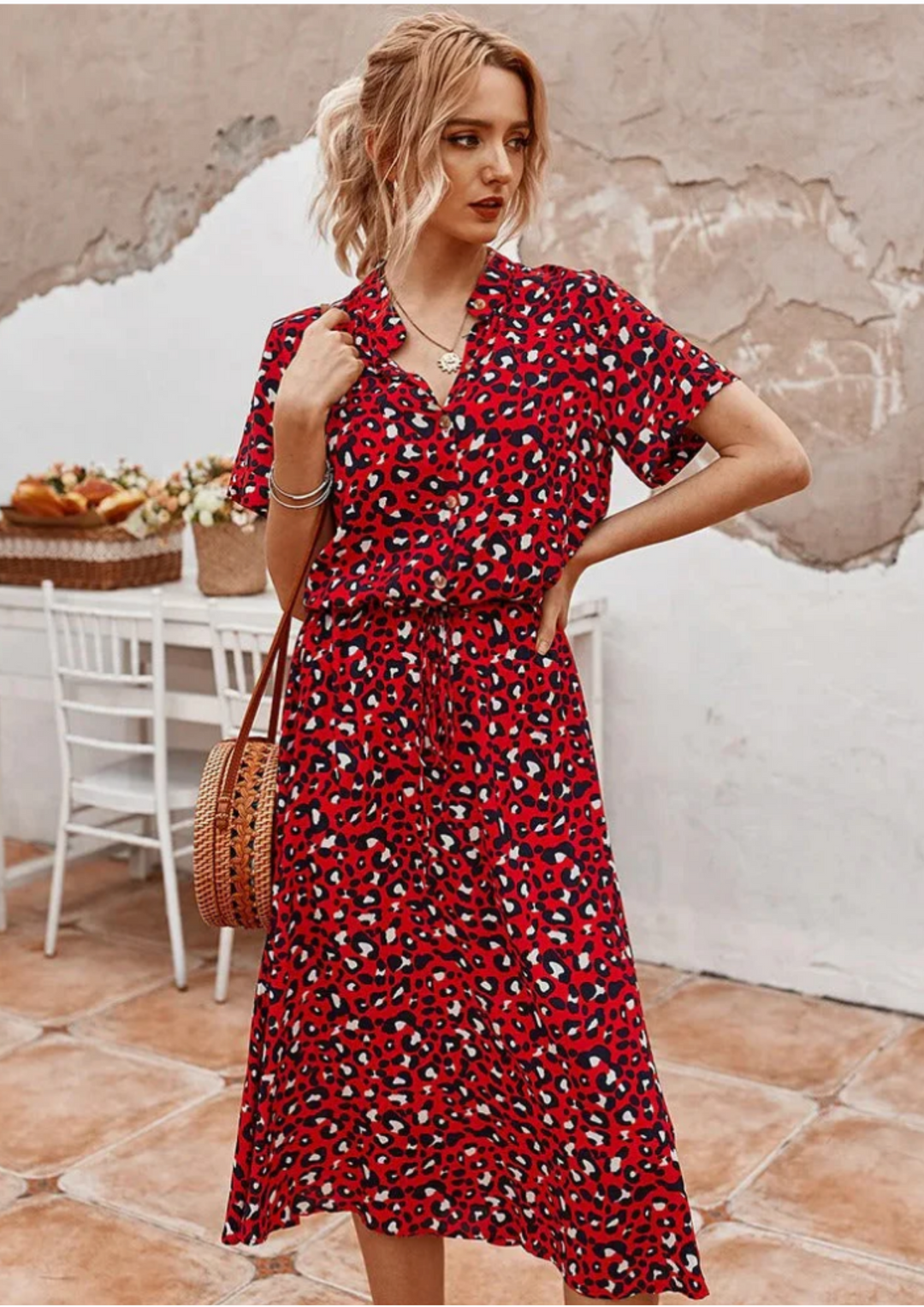 Sienna | Vrouwen Spotted Print Knop-Down Midi Jurk
