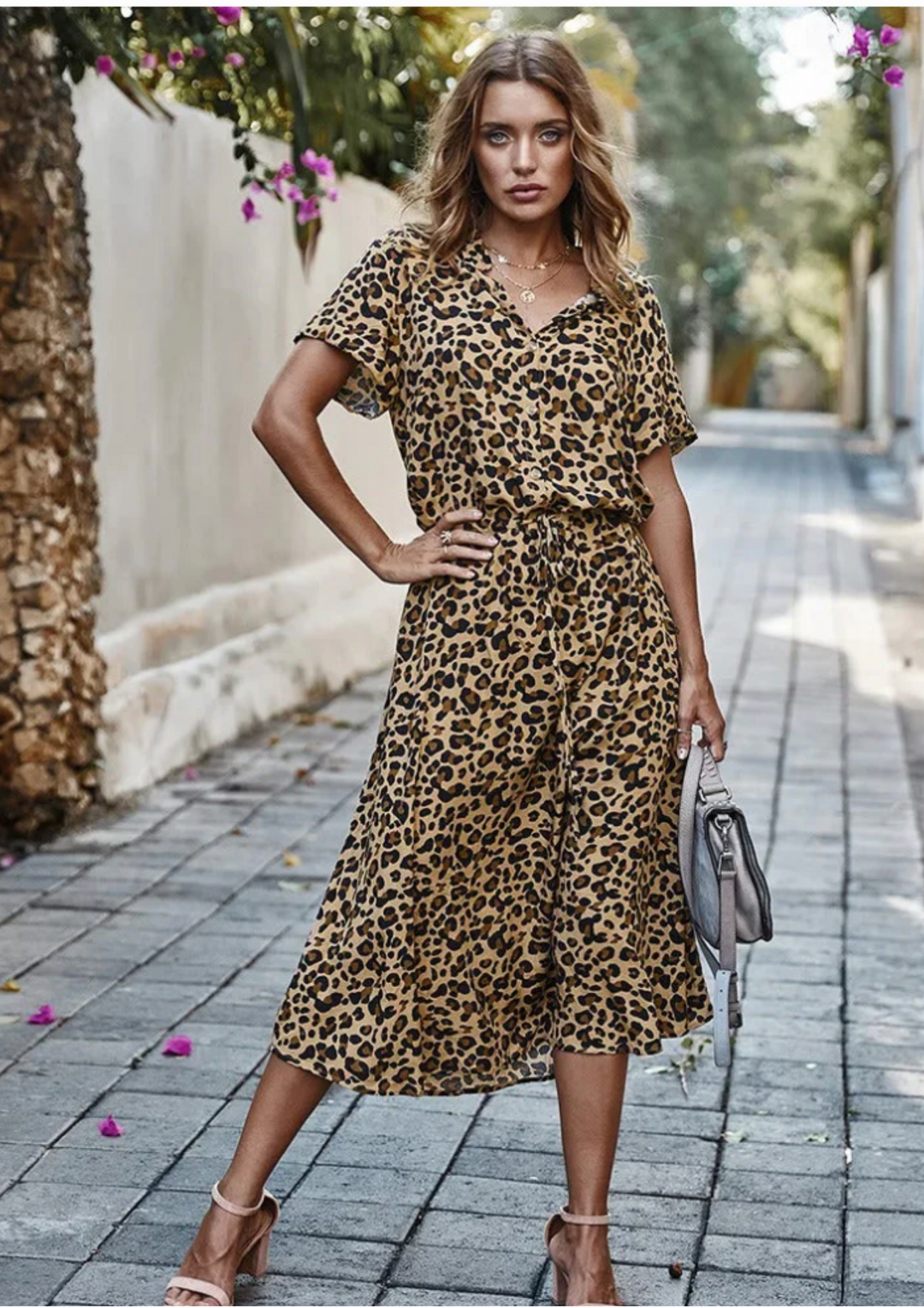 Sienna | Vrouwen Spotted Print Knop-Down Midi Jurk