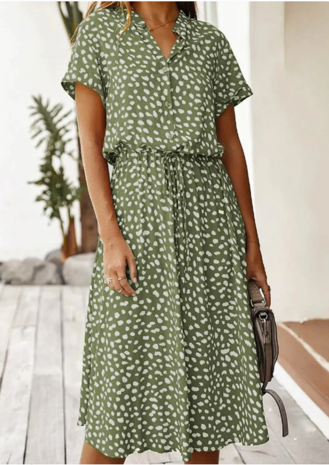 Sienna | Vrouwen Spotted Print Knop-Down Midi Jurk