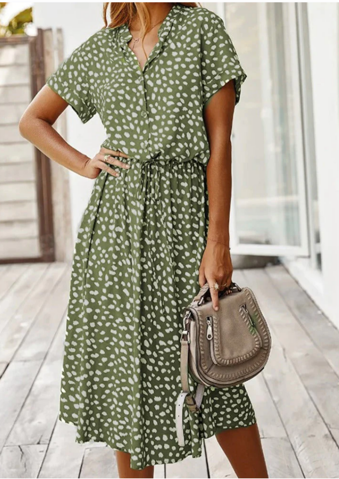 Sienna | Vrouwen Spotted Print Knop-Down Midi Jurk