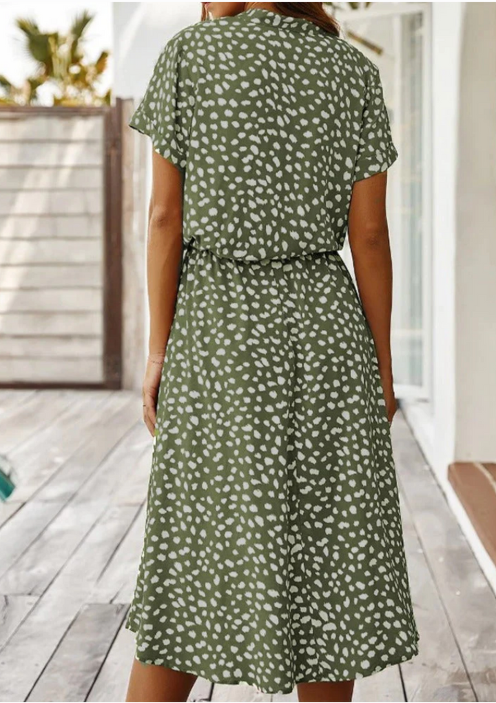 Sienna | Vrouwen Spotted Print Knop-Down Midi Jurk