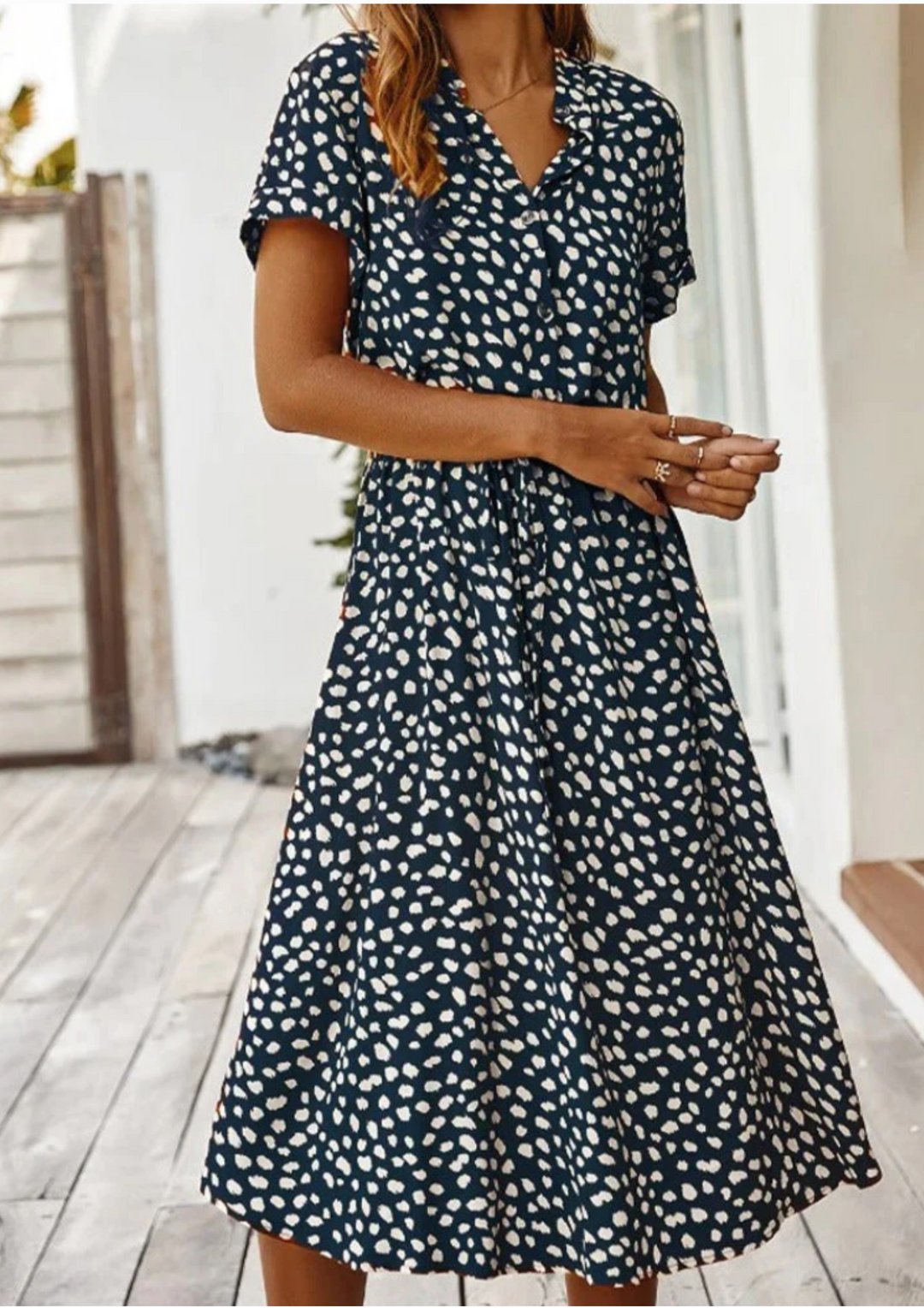 Sienna | Vrouwen Spotted Print Knop-Down Midi Jurk