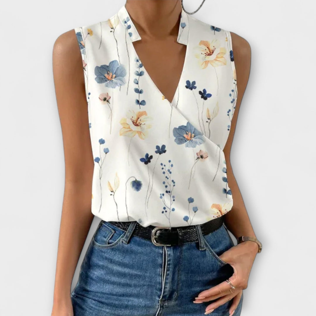 Nina | Vrouwelijke Mouwloze Wikkel V-Hals Blouse met Kraag