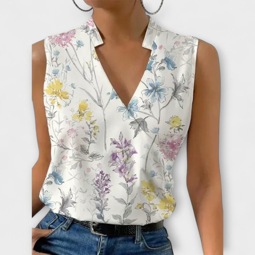 Nina | Vrouwelijke Mouwloze Wikkel V-Hals Blouse met Kraag