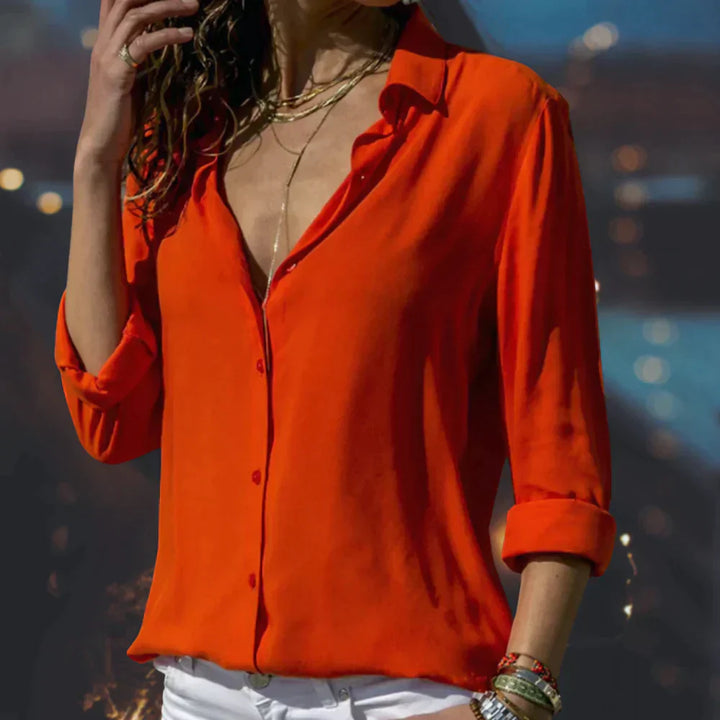 Stella | Dames Satijnen Knopshirt Blouse met Lange Mouwen
