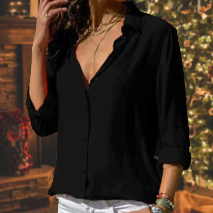 Stella | Dames Satijnen Knopshirt Blouse met Lange Mouwen
