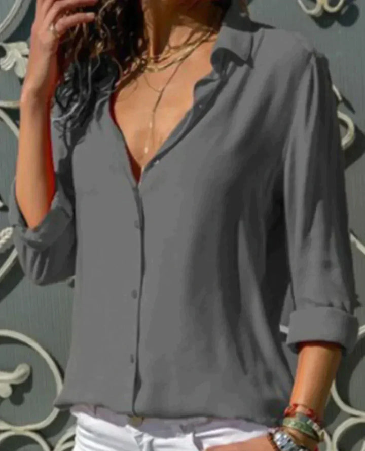 Stella | Dames Satijnen Knopshirt Blouse met Lange Mouwen