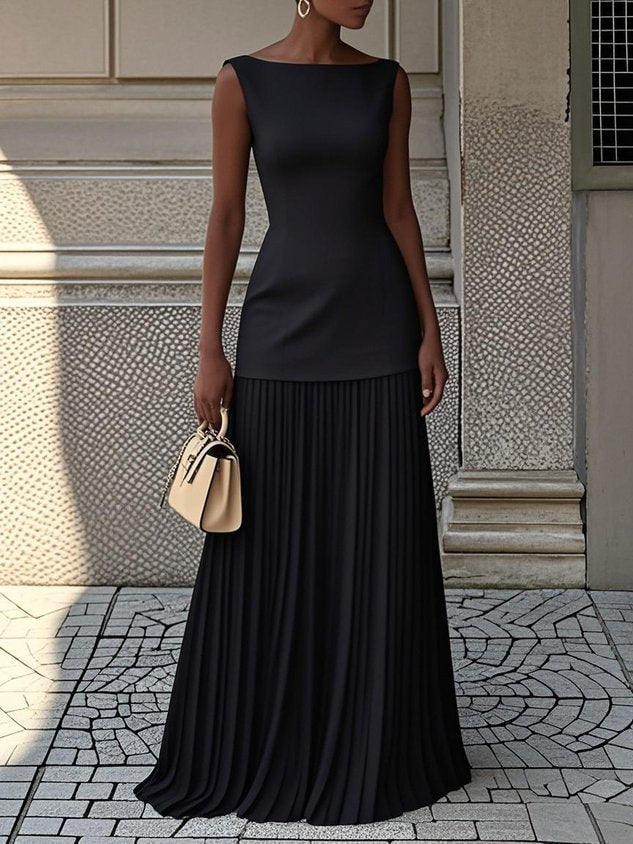 Eliza™ | Mouwloze Plissé Maxi Jurk