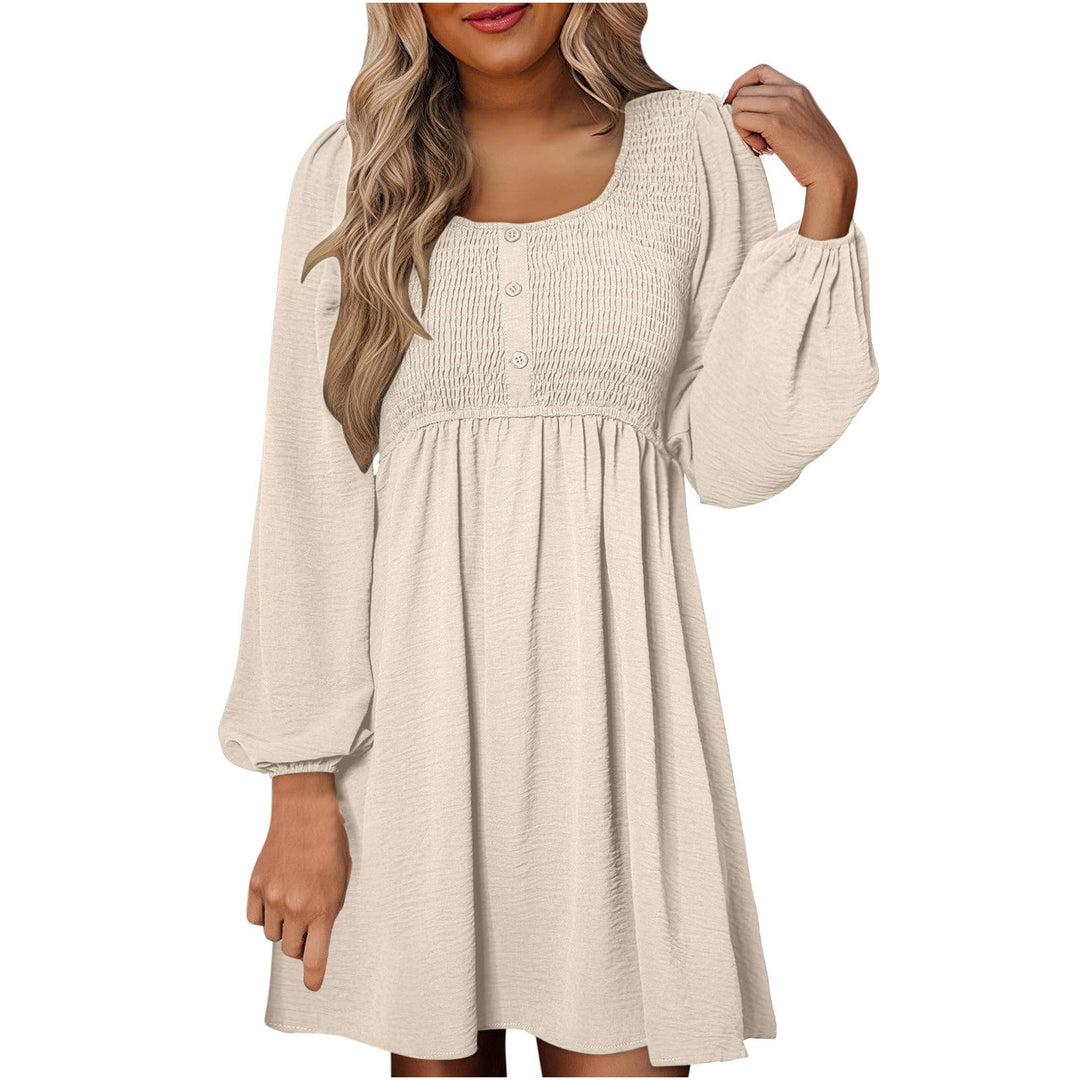 Herfst | Dames Smocked Empire Taille Lange Mouw Mini Jurk