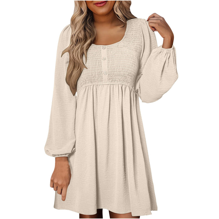 Herfst | Dames Smocked Empire Taille Lange Mouw Mini Jurk