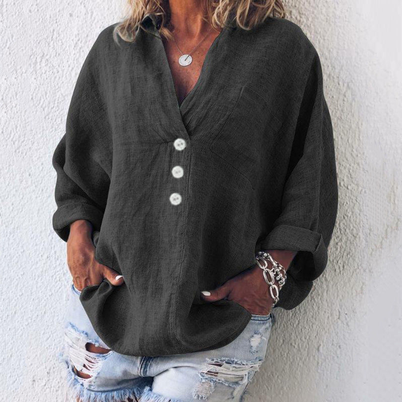 Breeze | Dames V-Hals Oversized Top Lange Mouw Knopen