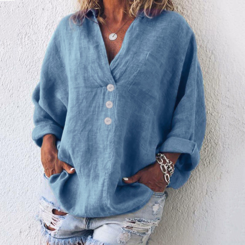 Breeze | Dames V-Hals Oversized Top Lange Mouw Knopen