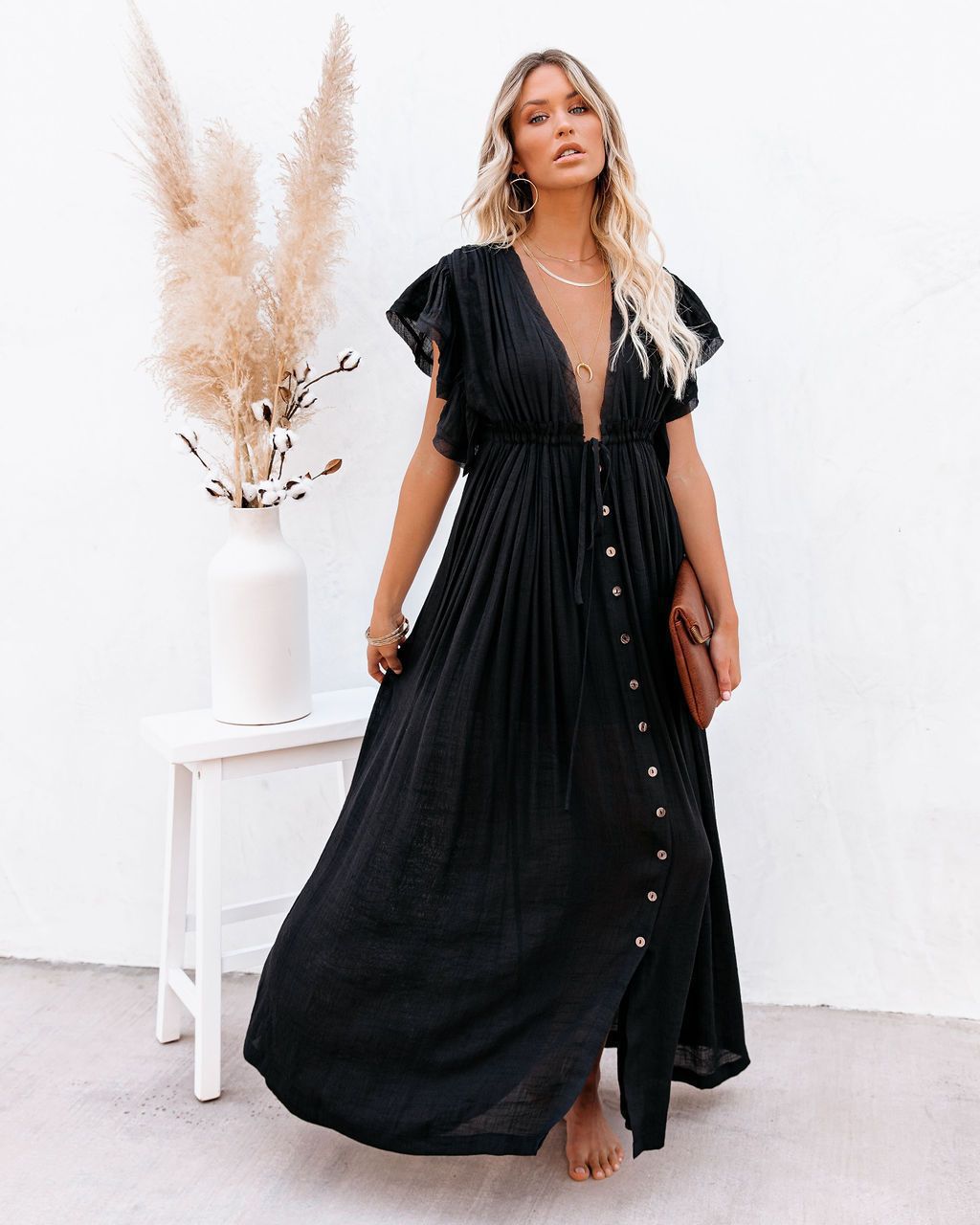 Annabelle | Dames Wrap V-Hals Boho Vloeiende Strandcover-up