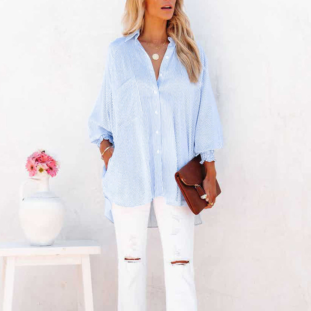 Skye | Dames Gestreepte Oversized Overhemd met Knopen Lange Mouwen