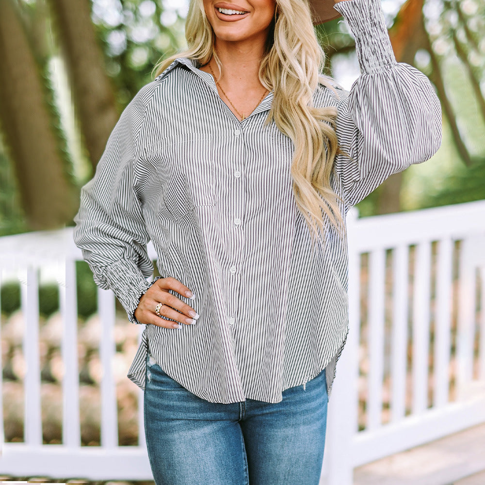 Skye | Dames Gestreepte Oversized Overhemd met Knopen Lange Mouwen