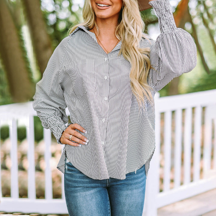 Skye | Dames Gestreepte Oversized Overhemd met Knopen Lange Mouwen