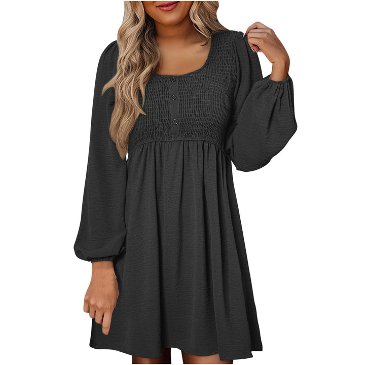 Herfst | Dames Smocked Empire Taille Lange Mouw Mini Jurk