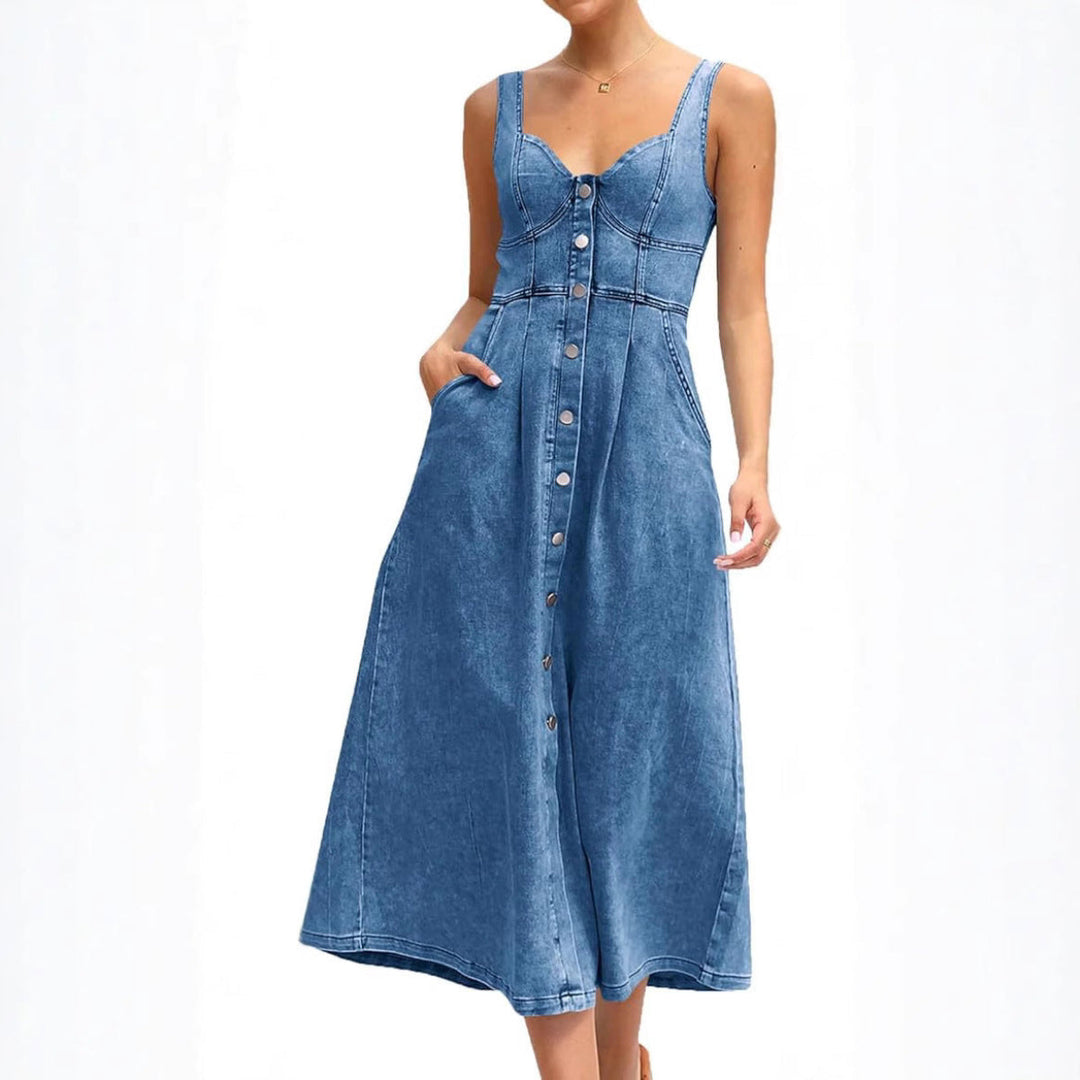 Cindy™ | Klassieke Mouwloze Denim Jurk met Knopen