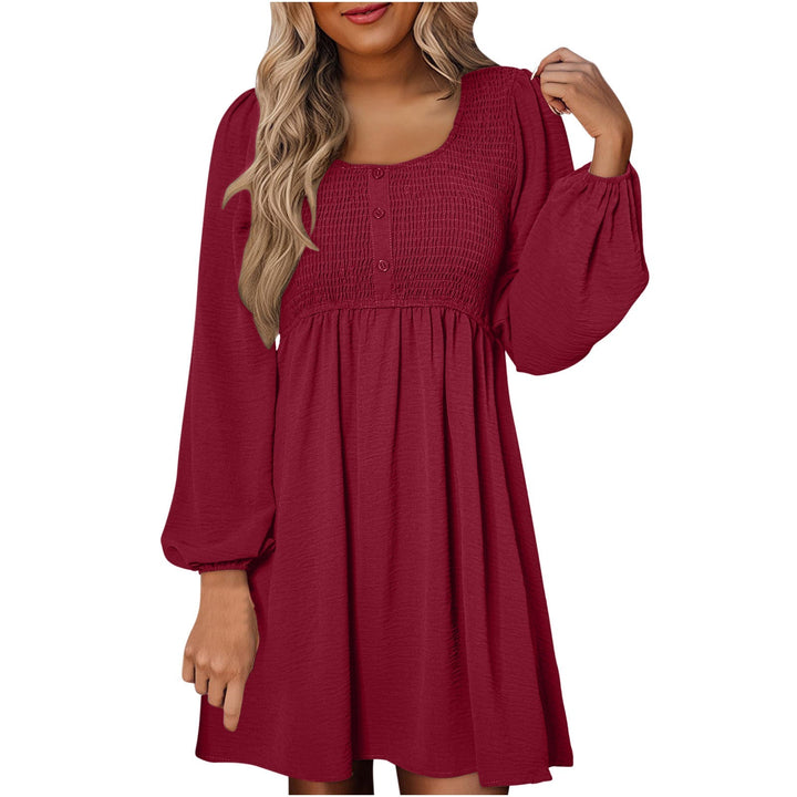 Herfst | Dames Smocked Empire Taille Lange Mouw Mini Jurk