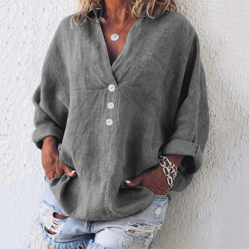 Breeze | Dames V-Hals Oversized Top Lange Mouw Knopen