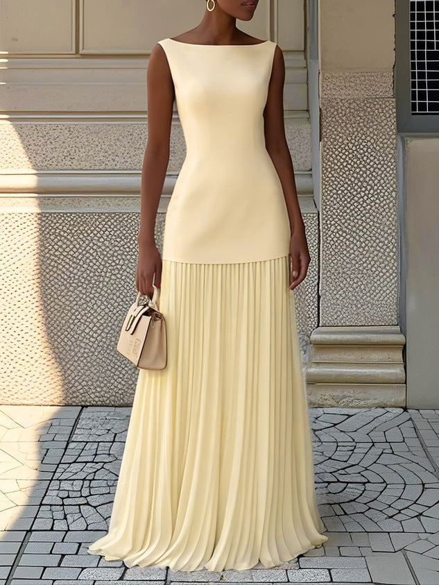 Eliza™ | Mouwloze Plissé Maxi Jurk