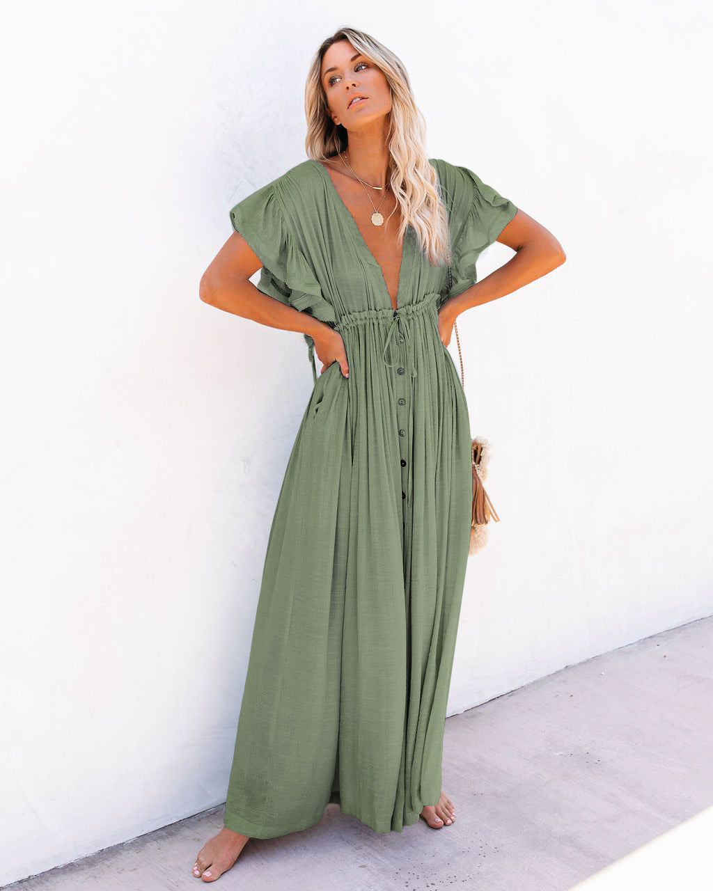 Annabelle | Dames Wrap V-Hals Boho Vloeiende Strandcover-up