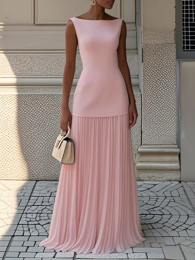 Eliza™ | Mouwloze Plissé Maxi Jurk