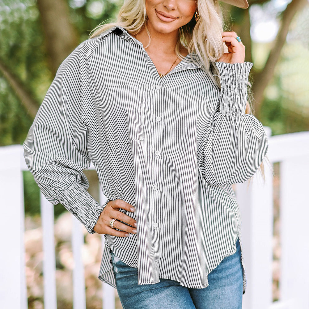 Skye | Dames Gestreepte Oversized Overhemd met Knopen Lange Mouwen