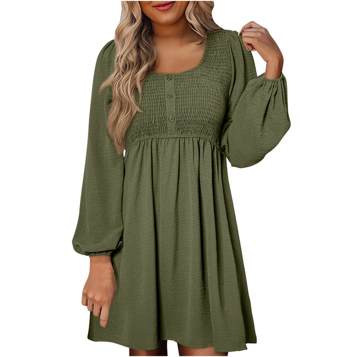 Herfst | Dames Smocked Empire Taille Lange Mouw Mini Jurk