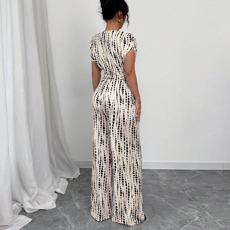 Zara | Dames Geprinte Wijde Jumpsuit Één Schouder Met Ceintuur