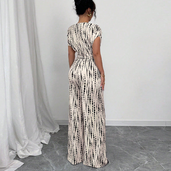 Zara | Dames Geprinte Wijde Jumpsuit Één Schouder Met Ceintuur