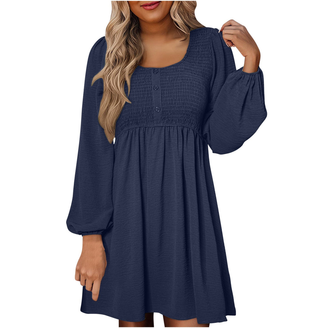Herfst | Dames Smocked Empire Taille Lange Mouw Mini Jurk