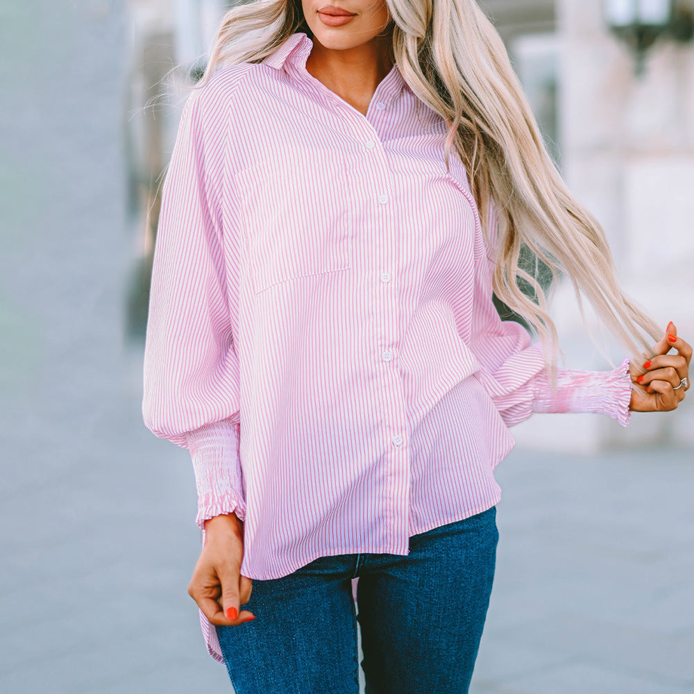 Skye | Dames Gestreepte Oversized Overhemd met Knopen Lange Mouwen