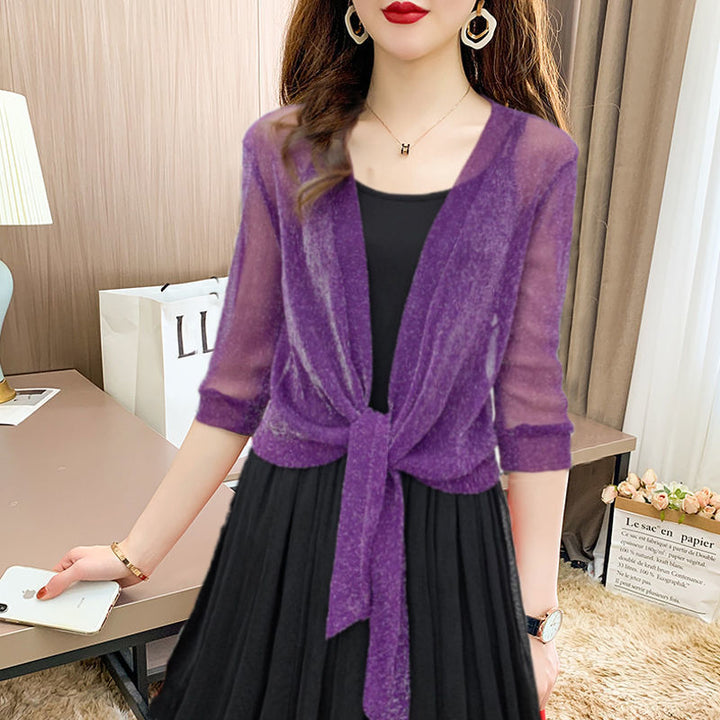 Brisa | Dames Tie Front Transparante Blouse Open Voorzijde 3/4 Mouw Top