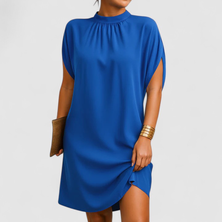 Rosie | Dames Midi Jurk met Hoge Hals en Split Mouwen