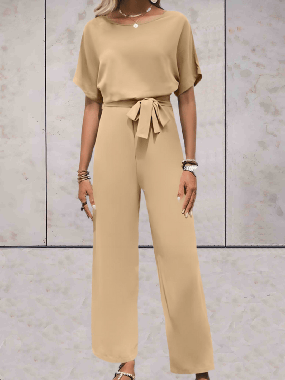 Cali | Dames Twee Delige Set Korte Mouwen Top Brede Pijpen Broek