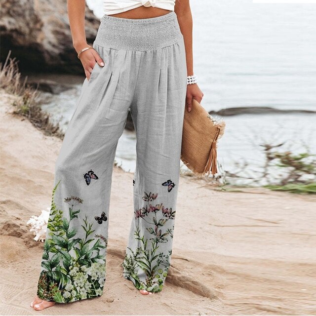 Garlie | Vrouwen Bloemen Wijde Pantalon Hoge Taille Casual Zomer