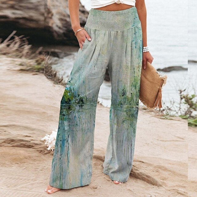 Garlie | Vrouwen Bloemen Wijde Pantalon Hoge Taille Casual Zomer