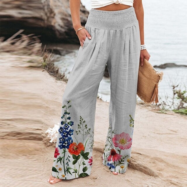 Garlie | Vrouwen Bloemen Wijde Pantalon Hoge Taille Casual Zomer